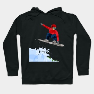 Snowboarder jumping off a cliff. Hoodie